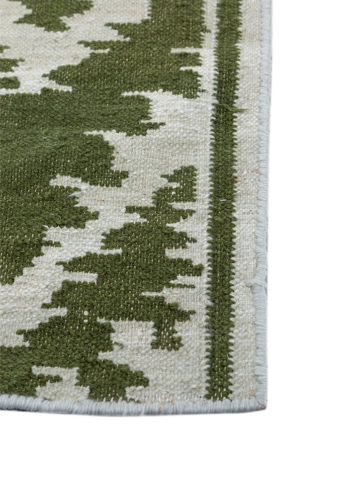 indusbar green wool flat weaves Rug - Corner