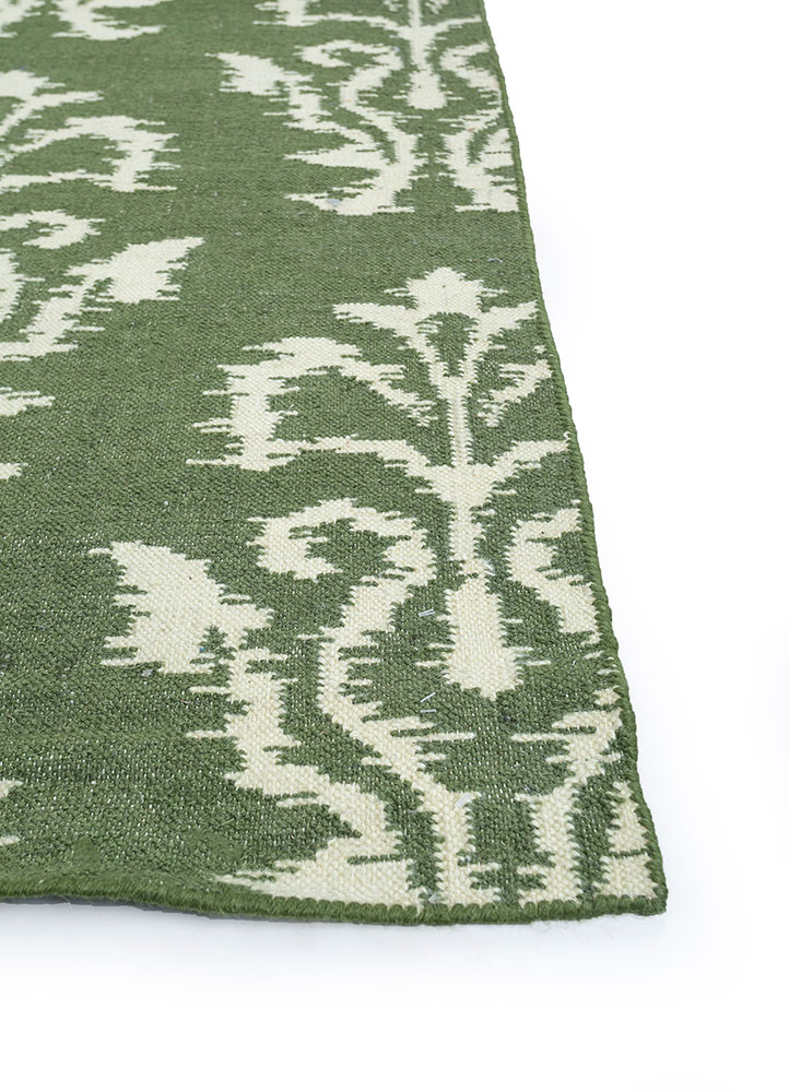 indusbar green wool flat weaves Rug - Corner