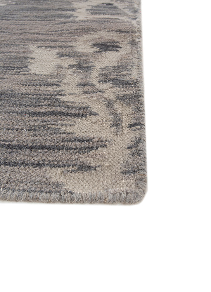 indusbar grey and black wool flat weaves Rug - Corner