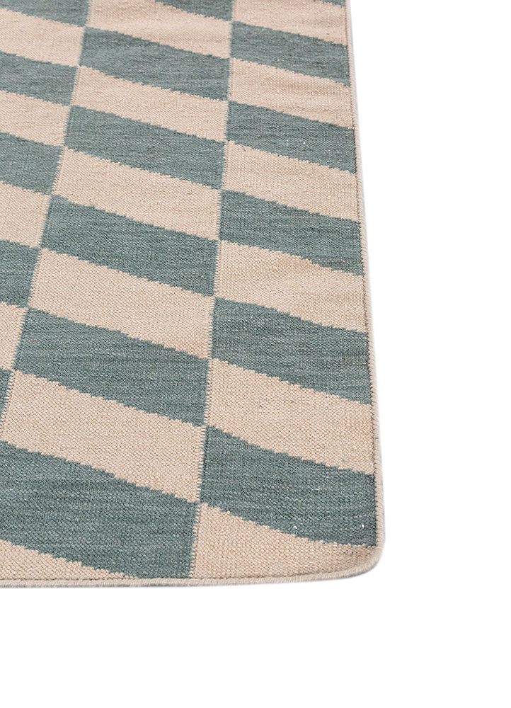 checkers ivory wool and viscose flat weaves Rug - Corner