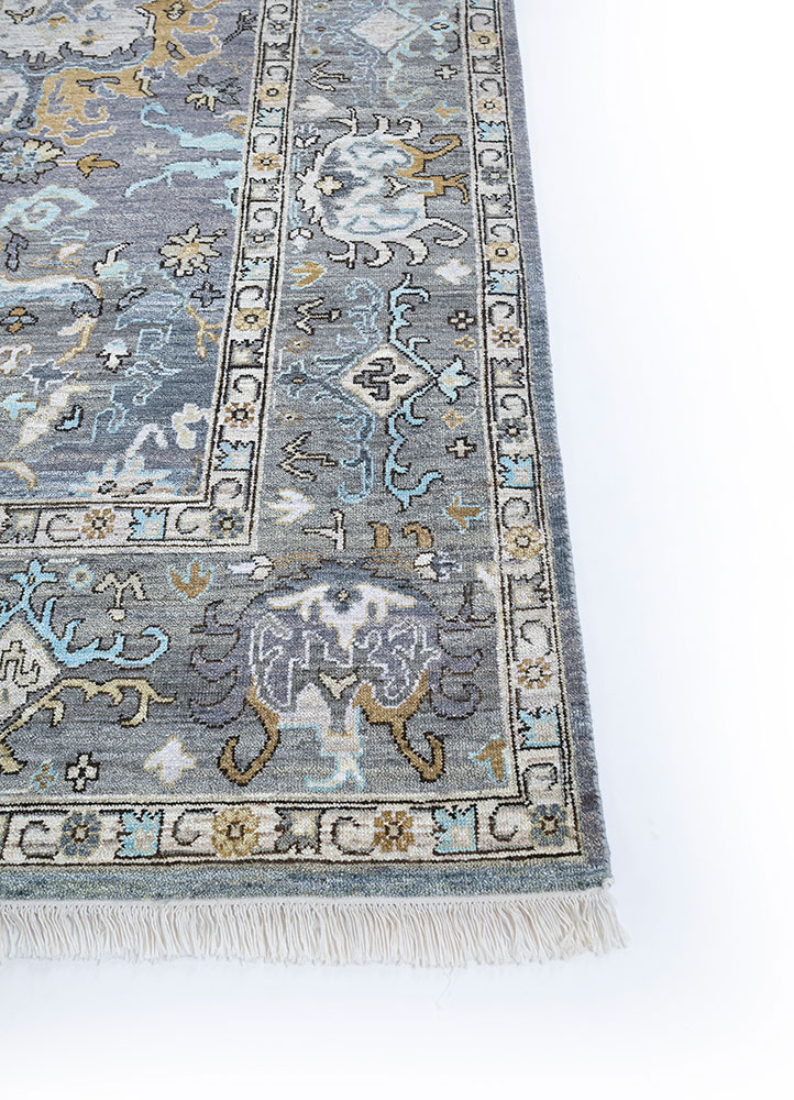 someplace in time grey and black afghan wool hand knotted Rug - Corner