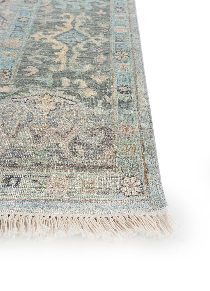 someplace in time blue afghan wool hand knotted Rug - Corner