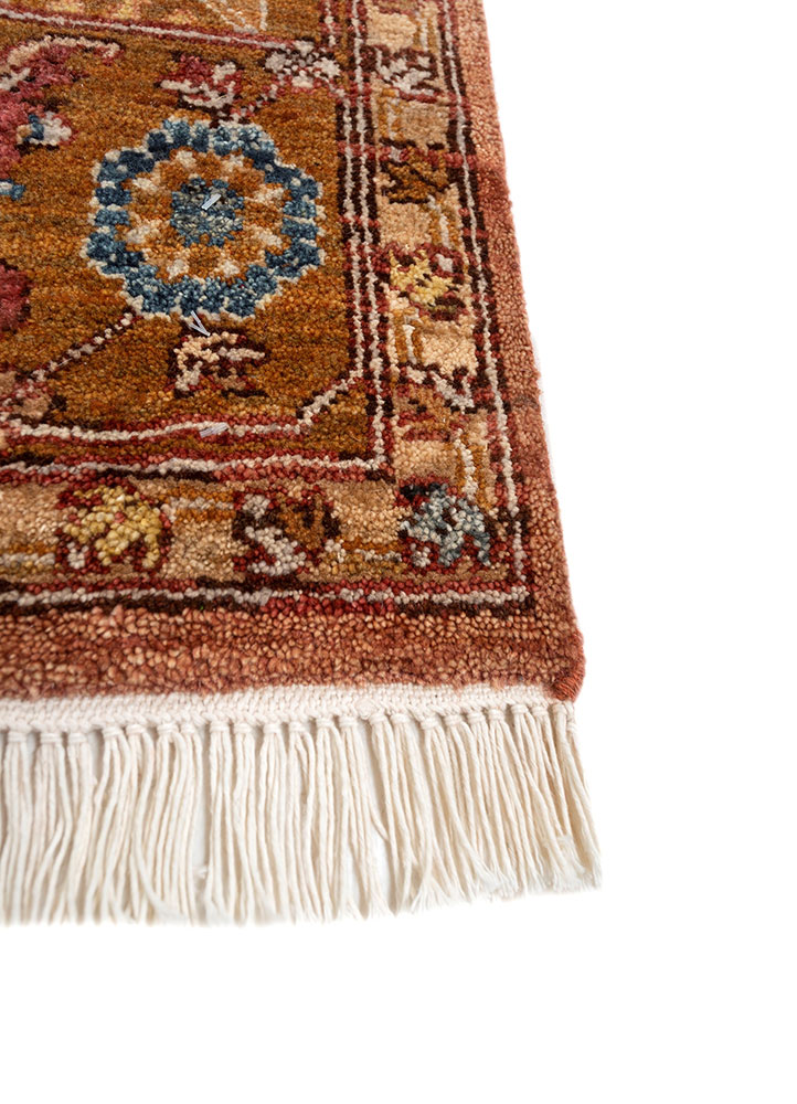 someplace in time red and orange afghan wool hand knotted Rug - Corner