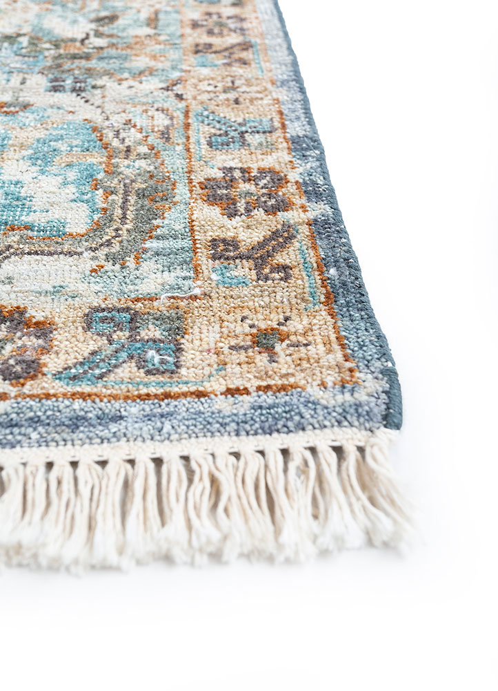 someplace in time ivory afghan wool hand knotted Rug - Corner