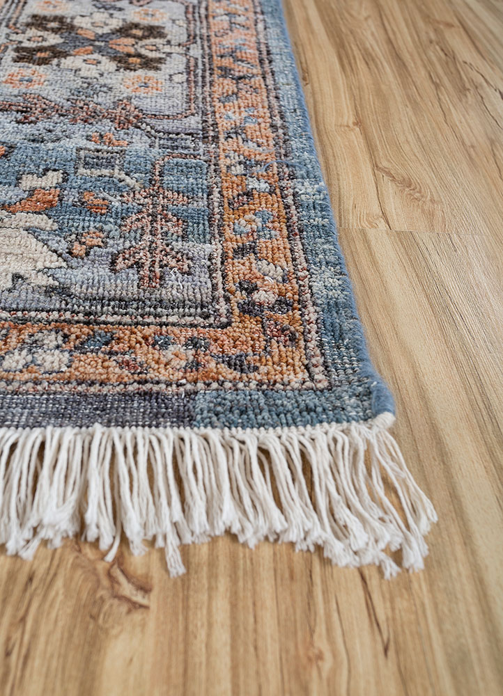 thyme blue afghan wool hand knotted Rug - Corner