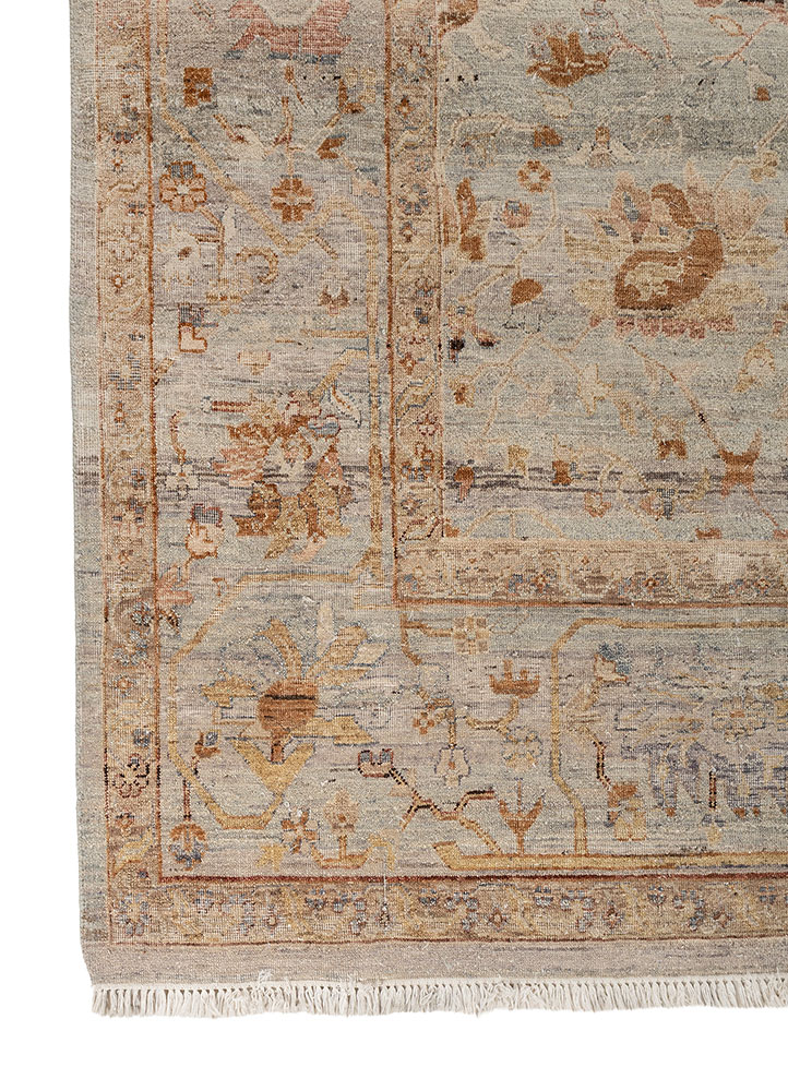 someplace in time blue wool hand knotted Rug - Corner