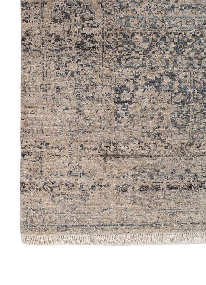 someplace in time ivory afghan wool hand knotted Rug - Corner