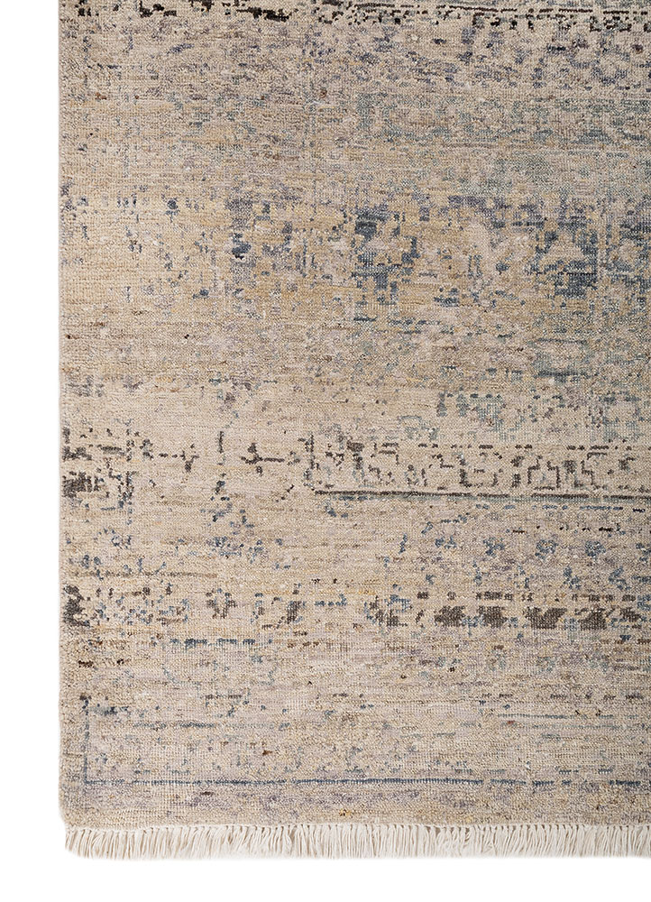 someplace in time ivory afghan wool hand knotted Rug - Corner