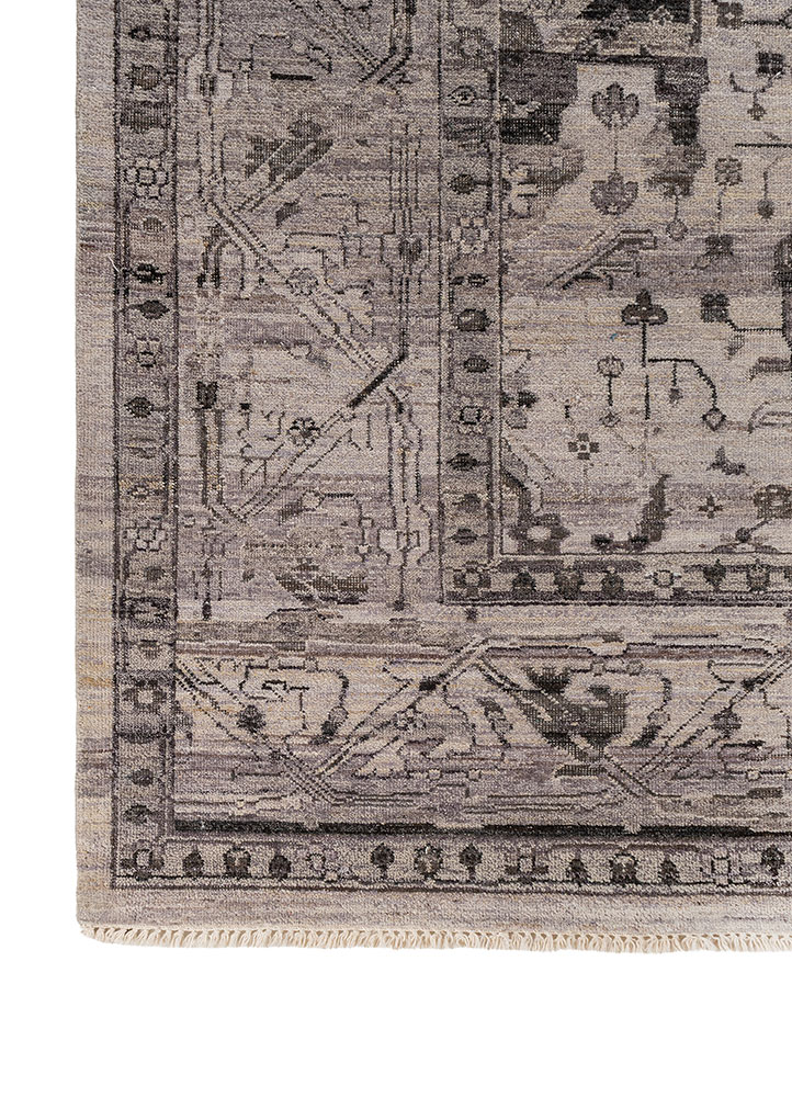 someplace in time grey and black afghan wool hand knotted Rug - Corner