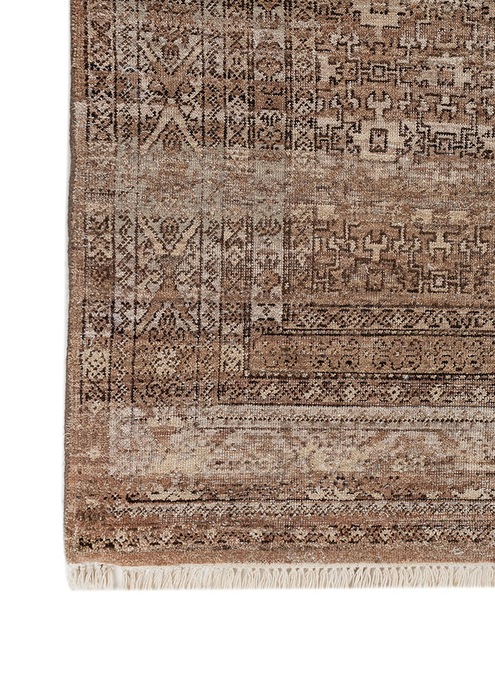 erbe beige and brown wool hand knotted Rug - Corner