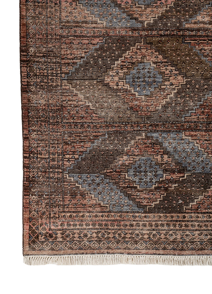 someplace in time red and orange afghan wool hand knotted Rug - Corner