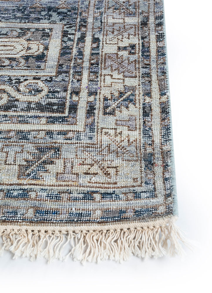 viscaya blue afghan wool hand knotted Rug - Corner