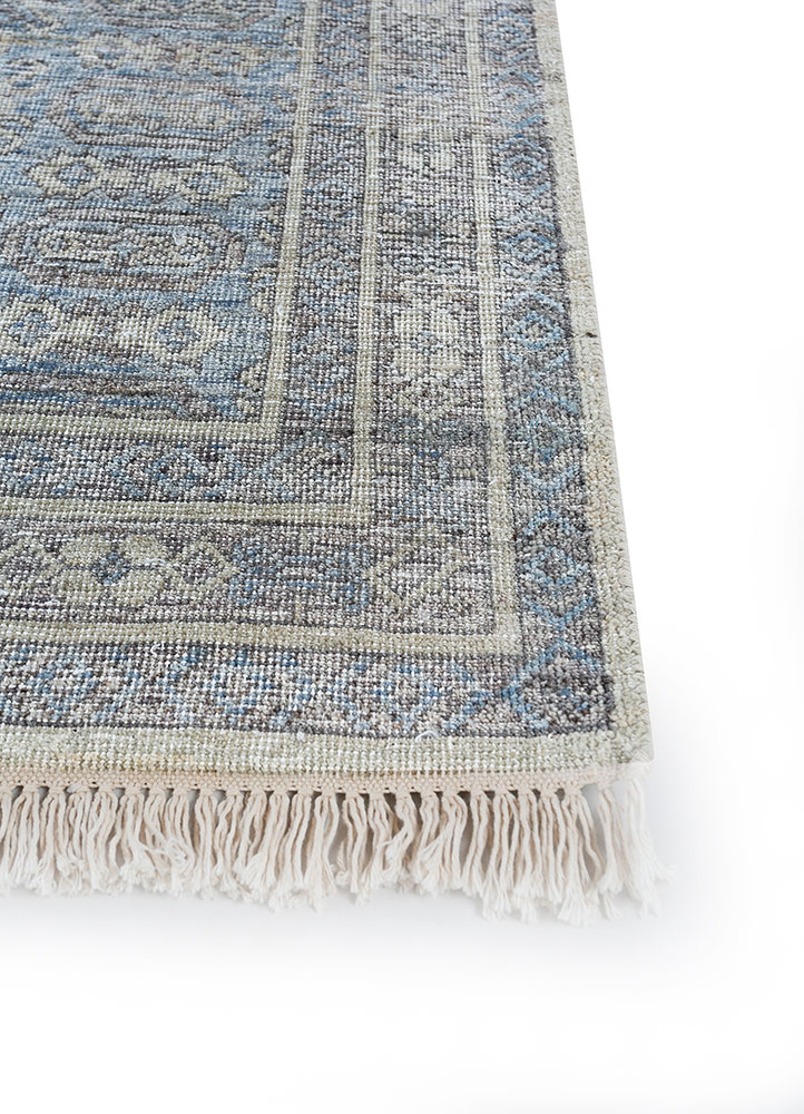 viscaya blue afghan wool hand knotted Rug - Corner