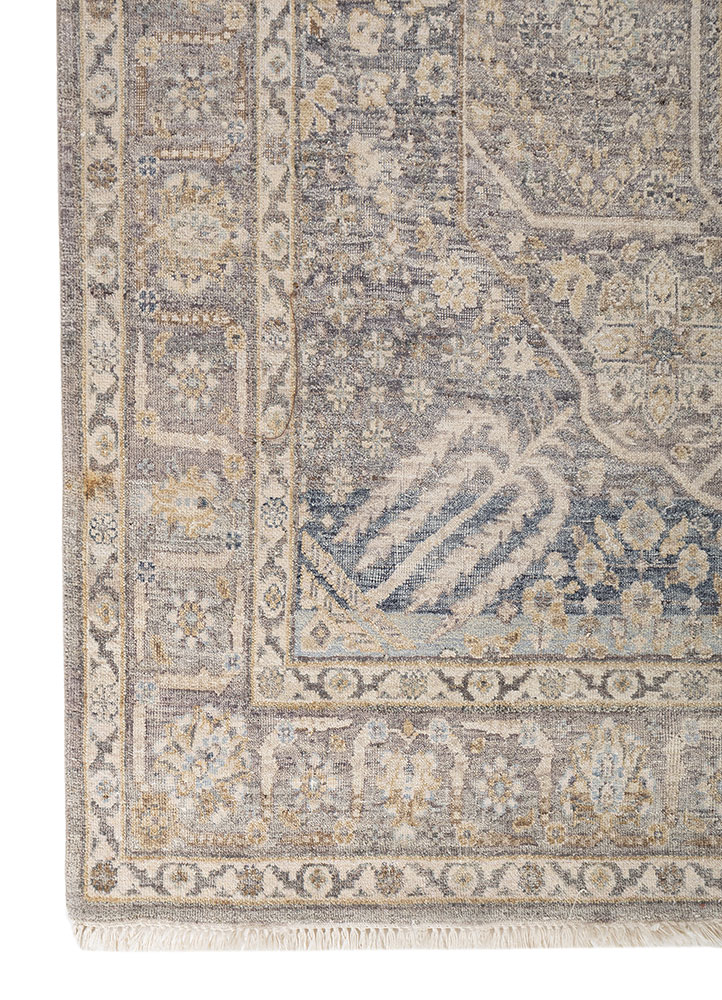 someplace in time blue afghan wool hand knotted Rug - Corner