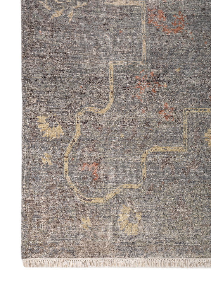 someplace in time grey and black afghan wool hand knotted Rug - Corner