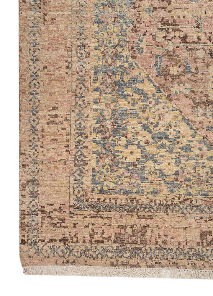 someplace in time red and orange wool hand knotted Rug - Corner