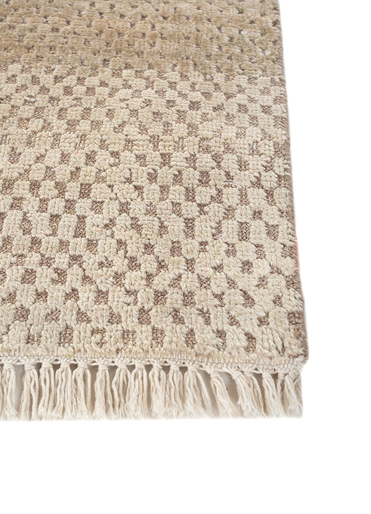 manifest beige and brown wool and silk hand knotted Rug - Corner