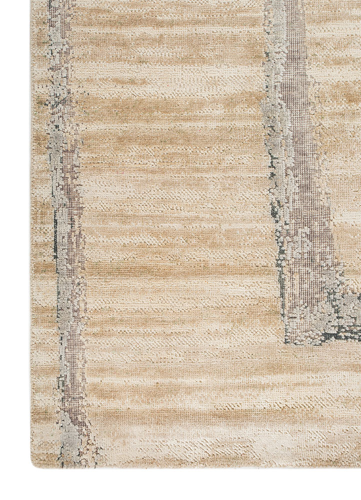 entropy ivory wool and silk hand knotted Rug - Corner