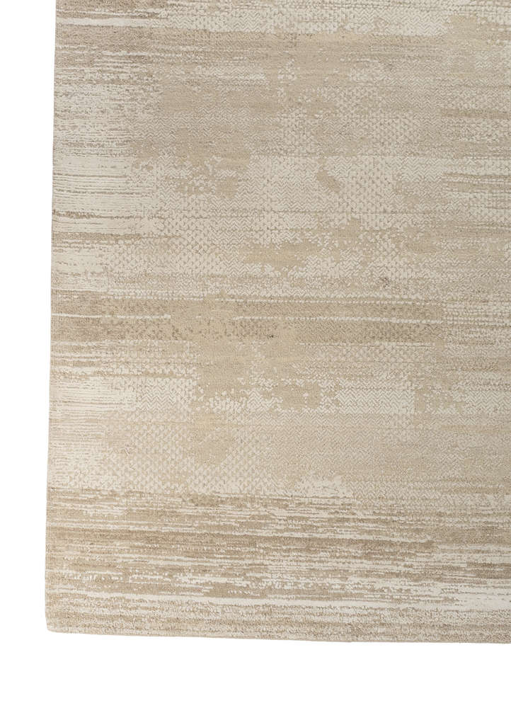 manifest beige and brown wool and silk hand knotted Rug - Corner