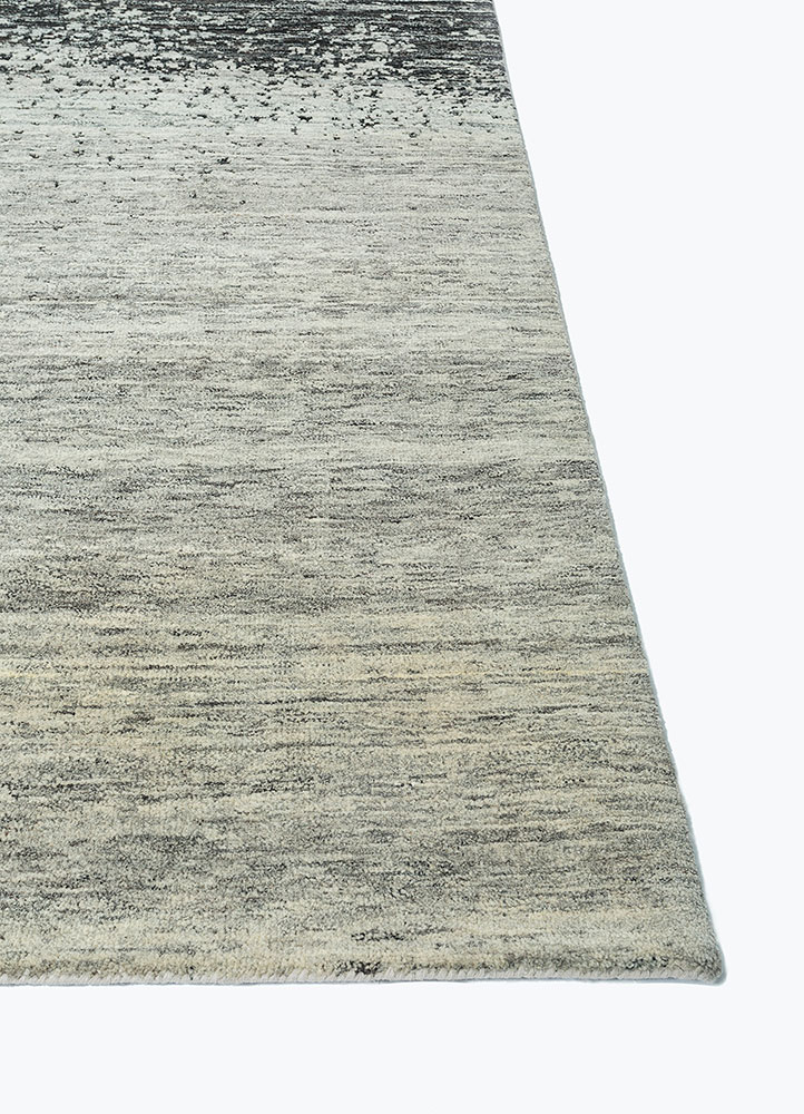 hidden by kavi grey and black wool hand knotted Rug - Corner