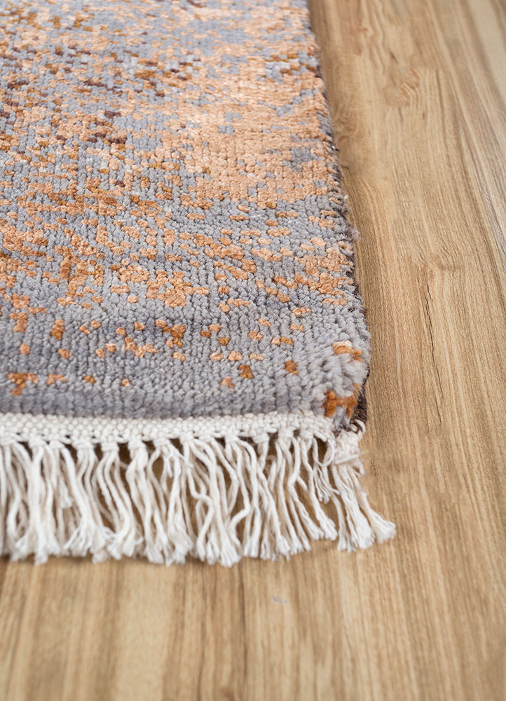 entropy beige and brown wool and silk hand knotted Rug - Corner
