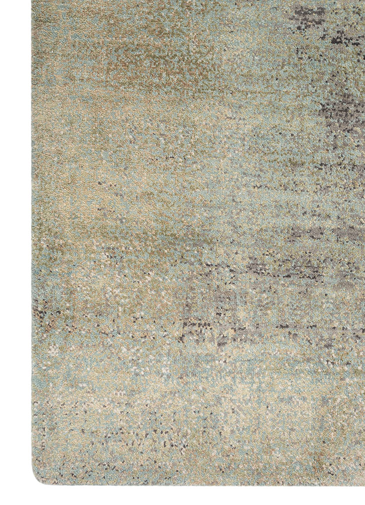 entropy ivory wool and silk hand knotted Rug - Corner