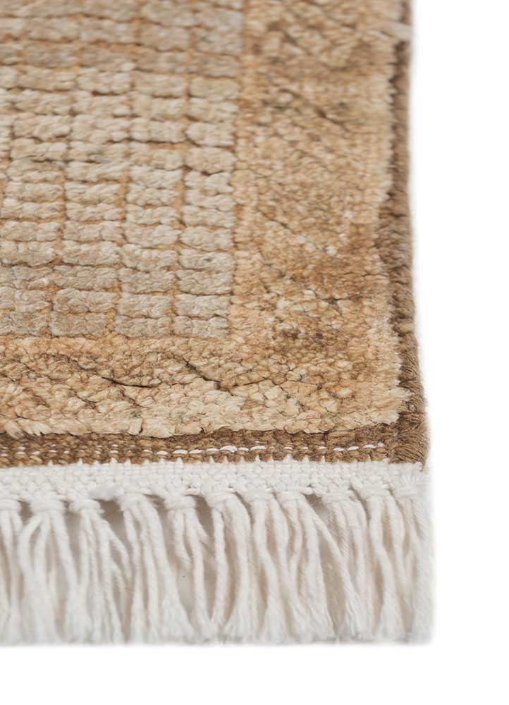 thyme beige and brown wool and silk hand knotted Rug - Corner
