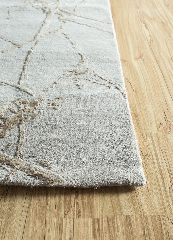 urban pause by kavi grey and black wool and silk hand knotted Rug - Corner