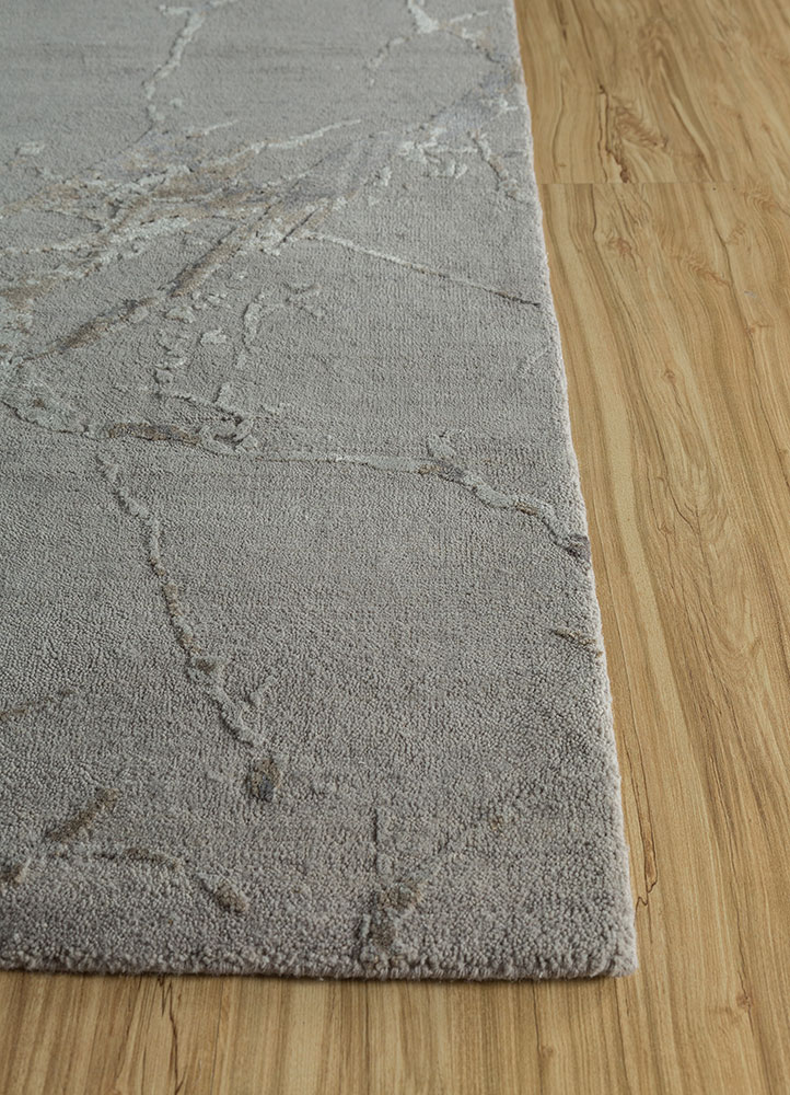 urban pause by kavi grey and black wool and silk hand knotted Rug - Corner