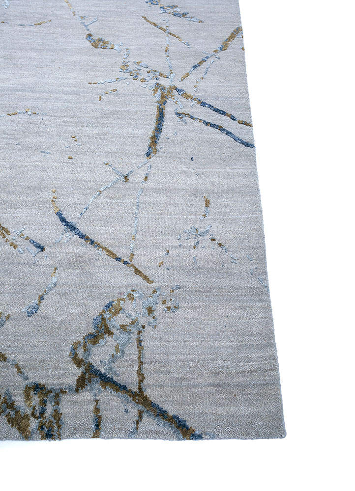 urban pause by kavi grey and black wool and silk hand knotted Rug - Corner
