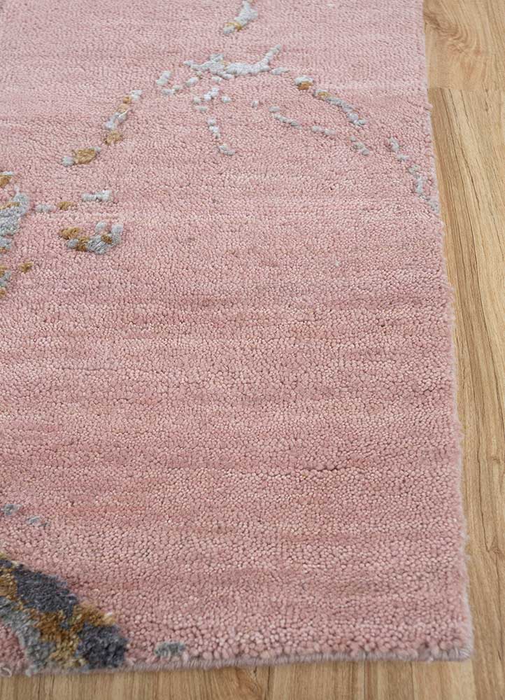 urban pause by kavi red and orange wool and silk hand knotted Rug - Corner