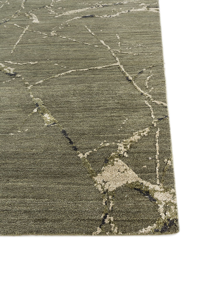 urban pause by kavi green wool and silk hand knotted Rug - Corner