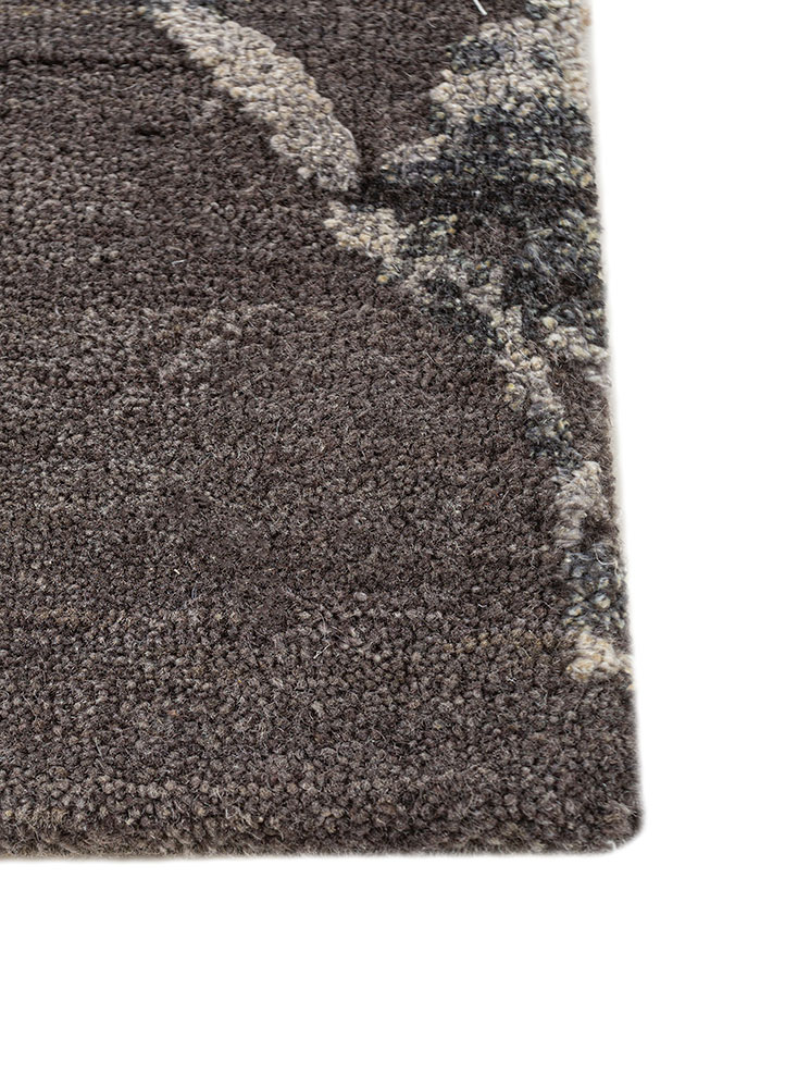 urban pause by kavi grey and black wool and silk hand knotted Rug - Corner