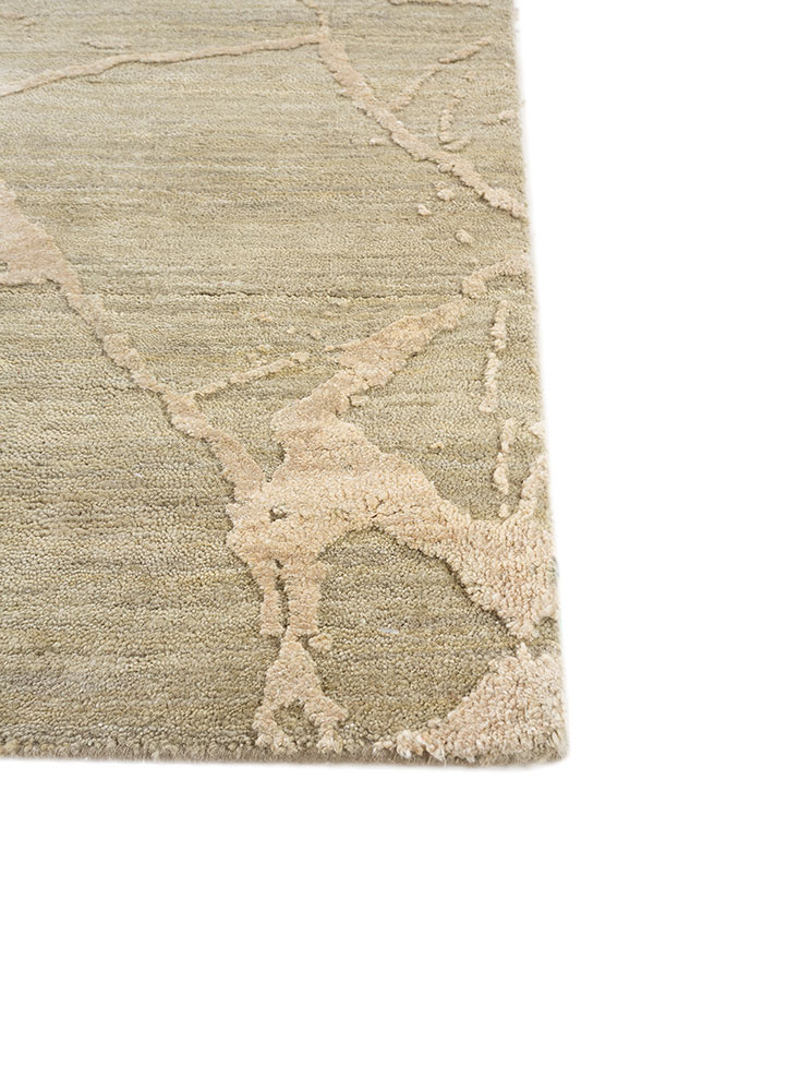 urban pause by kavi green wool and silk hand knotted Rug - Corner