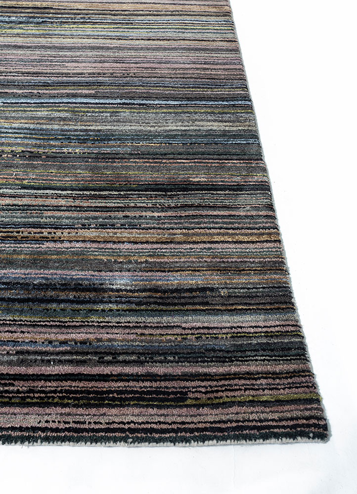 hidden by kavi grey and black wool and silk hand knotted Rug - Corner