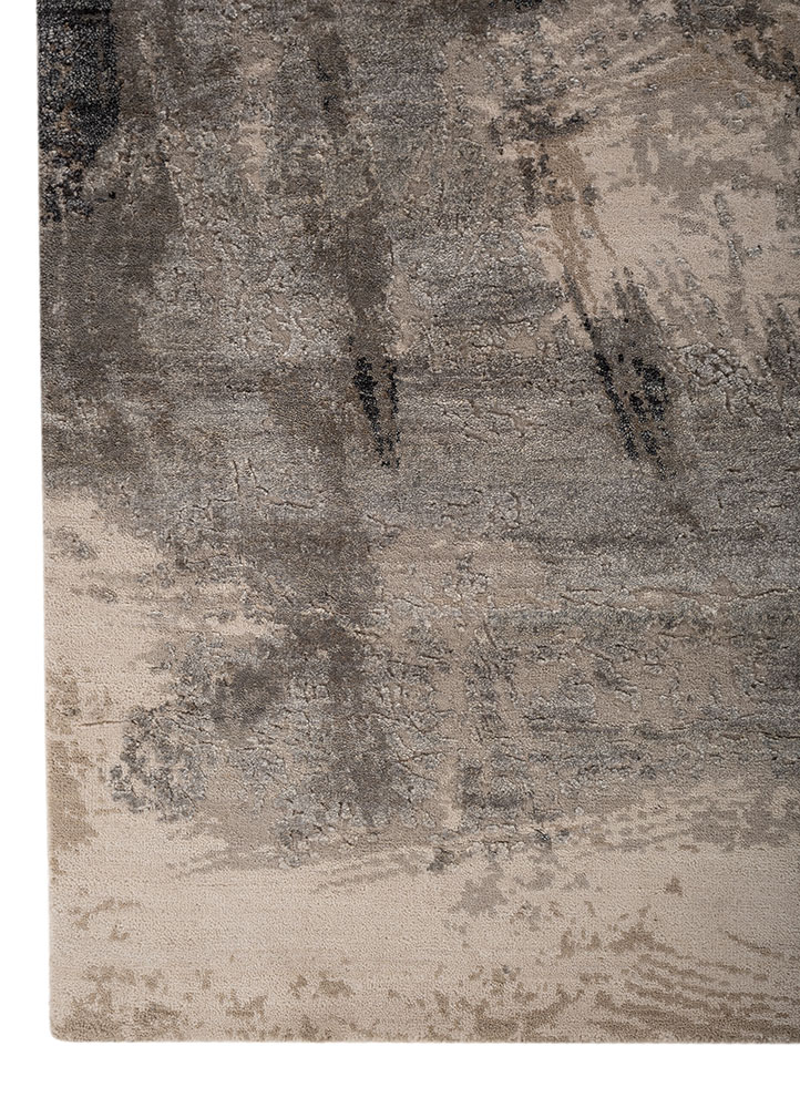 free verse by kavi ivory wool and silk hand knotted Rug - Corner