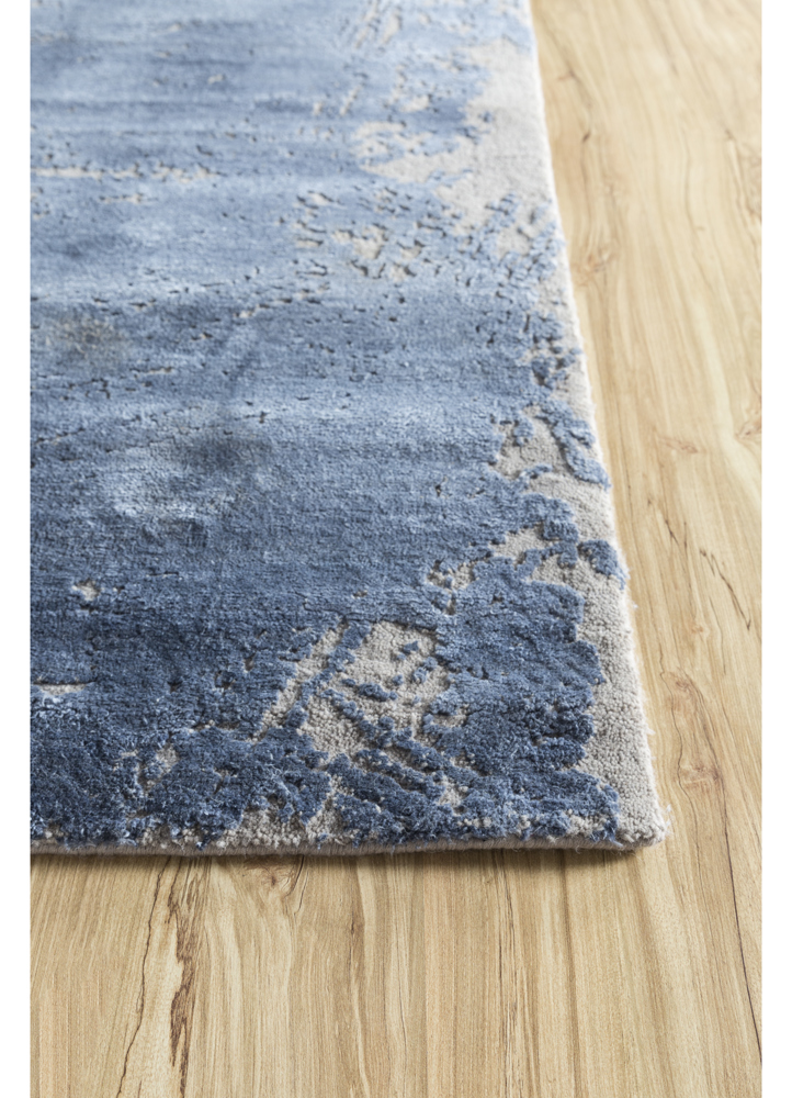 free verse by kavi grey and black wool and silk hand knotted Rug - Corner