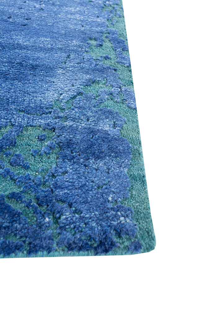 free verse by kavi blue silk hand knotted Rug - Corner