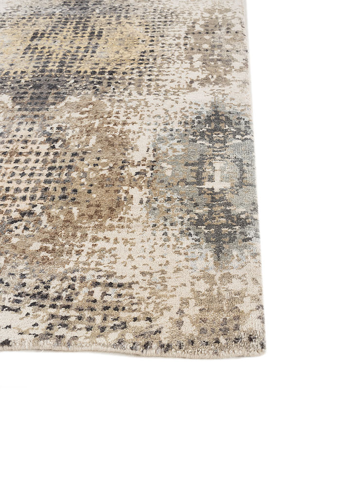 hidden by kavi ivory wool and silk hand knotted Rug - Corner