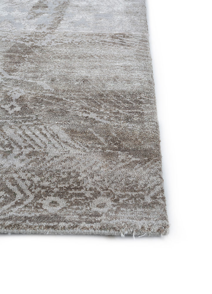 weaver art reserve grey and black wool and silk hand knotted Rug - Corner
