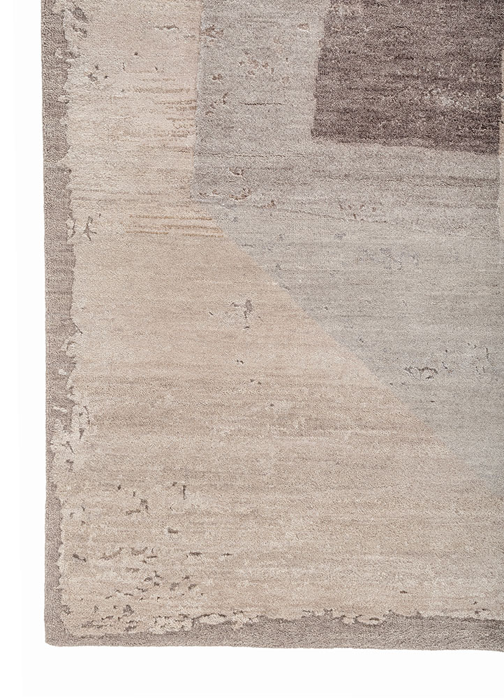 unfold by kavi beige and brown wool and silk hand knotted Rug - Corner