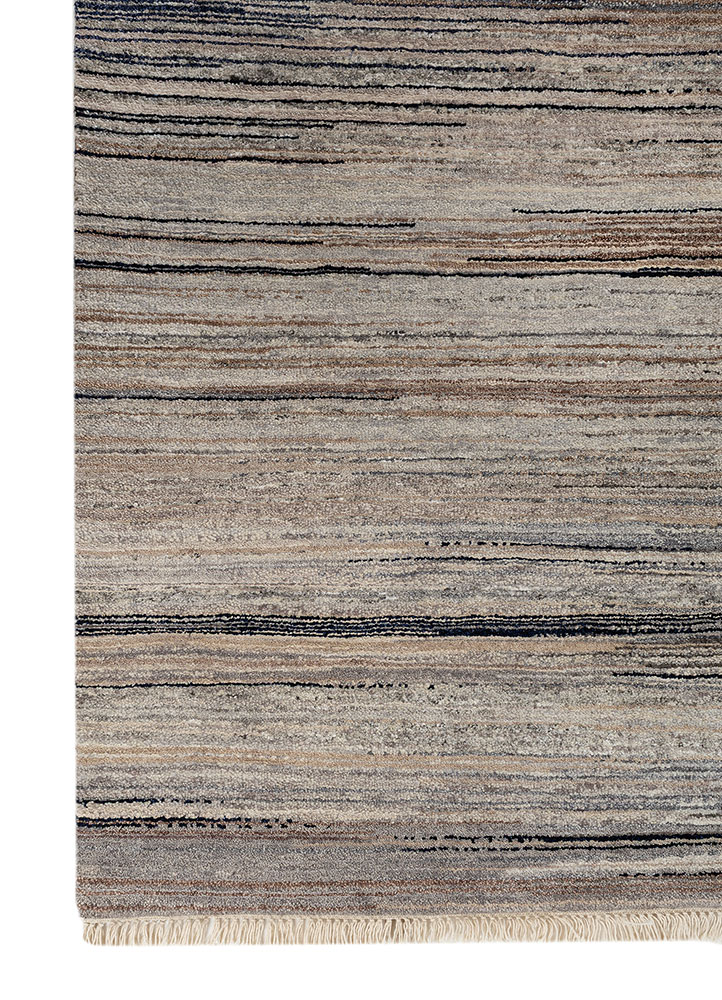 entropy grey and black wool and silk hand knotted Rug - Corner