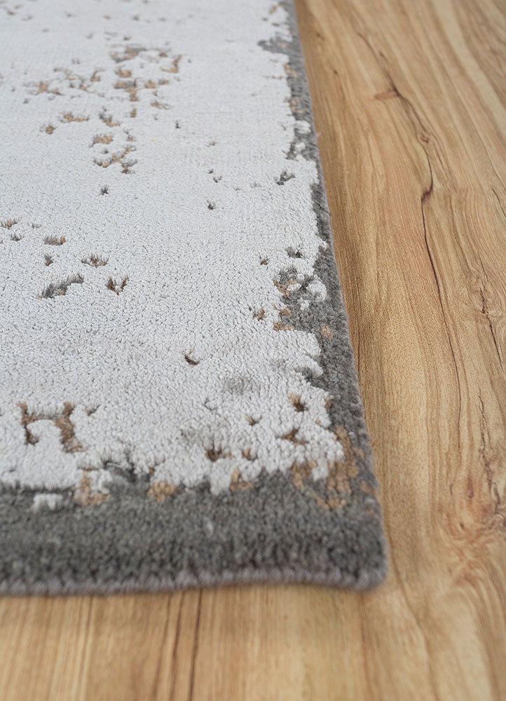 urban pause by kavi grey and black wool and silk hand knotted Rug - Corner