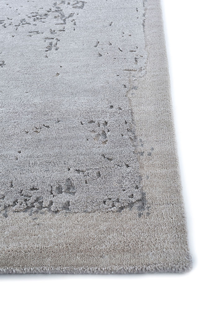 urban pause by kavi grey and black wool and silk hand knotted Rug - Corner