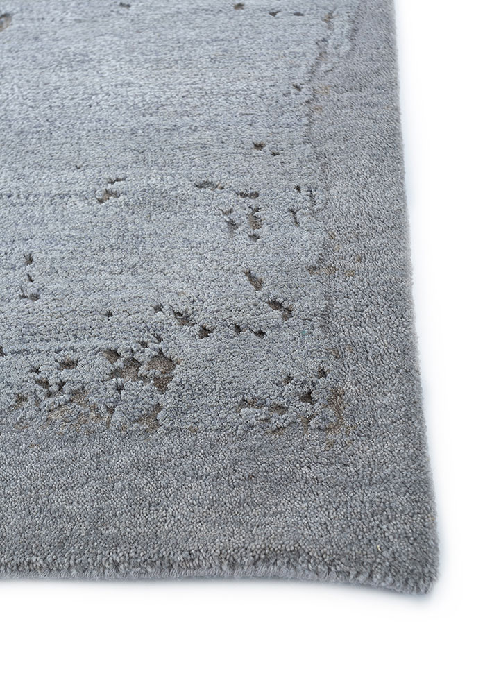urban pause by kavi grey and black wool and silk hand knotted Rug - Corner
