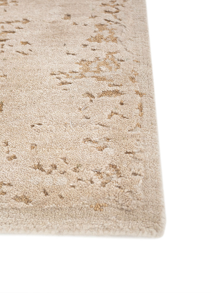 urban pause by kavi ivory wool and silk hand knotted Rug - Corner