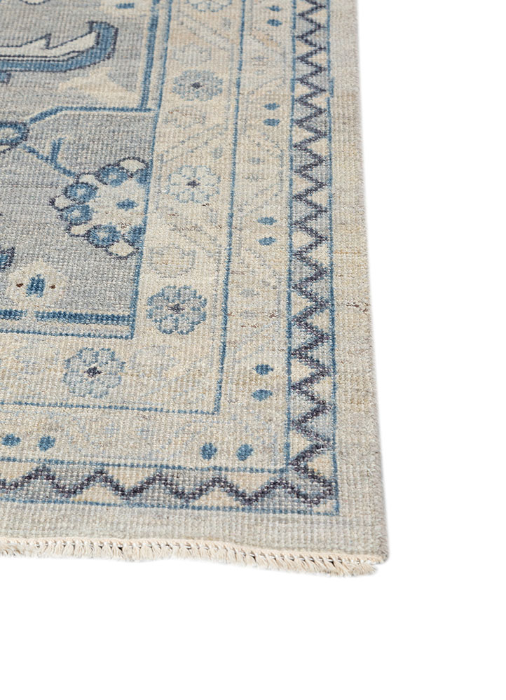 erbe blue wool hand knotted Rug - Corner