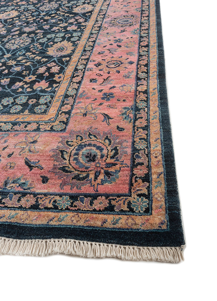 gulnar blue afghan wool hand knotted Rug - Corner
