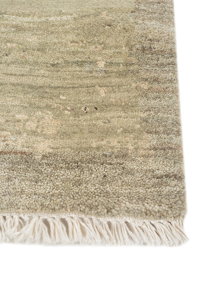 entropy green afghan wool hand knotted Rug - Corner