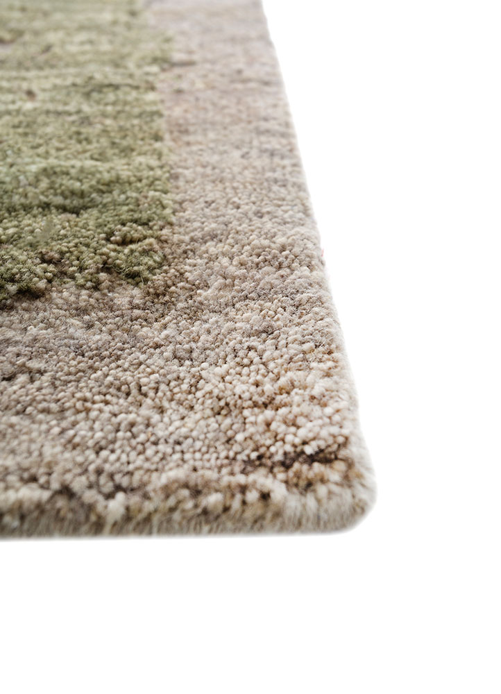 entropy green afghan wool hand knotted Rug - Corner